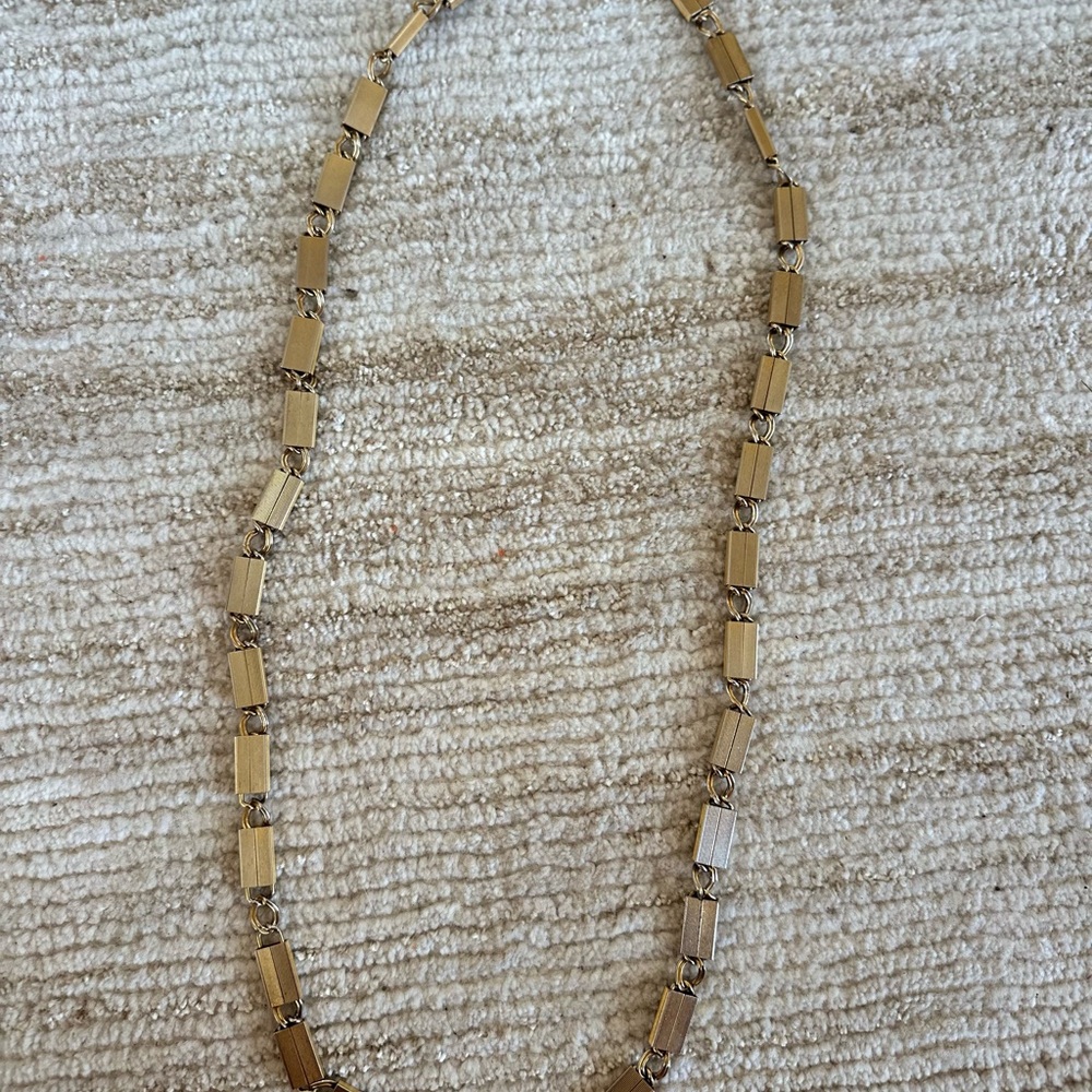 Vintage Gold Tone Rectangular Link Necklace | Mid Century Modern - Picture 4 of 5